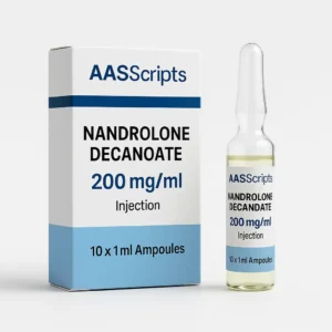 10 × 1 ml ampoules of Nandrolone Decanoate 200 mg/ml by AASScripts – injectable anabolic steroid for bulking and joint support.