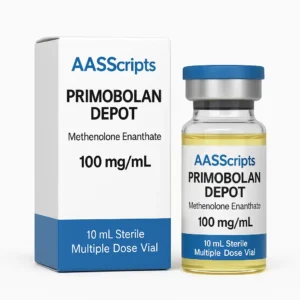 AASScripts Primobolan Depot vial and box – 100mg/mL Methenolone Enanthate