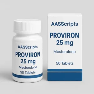 AASScripts Proviron 25mg tablets and bottle – Mesterolone hormone support