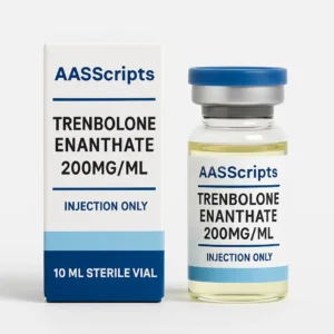 TRENBOLONE-ENANTHATE-200MGML AASScripts Trenbolone Enanthate vial and box – 200mg/mL injectable steroid