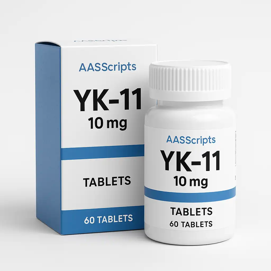 YK-11 10mg vial and packaging by AASScripts for muscle growth