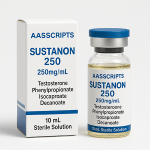 Sustanon 250 vial and box – 250mg/mL testosterone blend