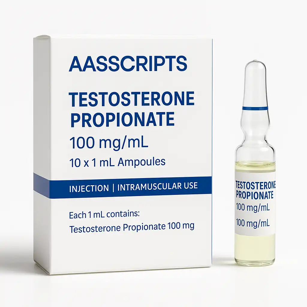 AASScripts Testosterone Propionate 100mg/ml – 10 ampoules of injectable anabolic steroid for fast results in UK cycles